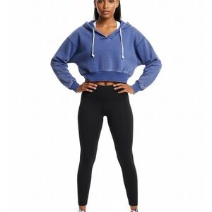 We The Free (Free People) Cropped V-Neck Hoodie - Blue - Size Extra Small
